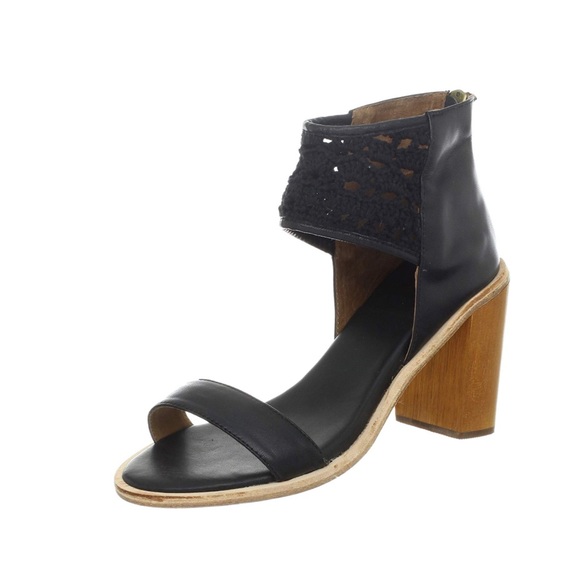 Anthropologie Shoes Distressed Leather Wooden Block Heel Sandal